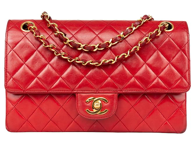 Chanel Quilted Lambskin 24K Gold Medium Double Flap Bag Red Leather  ref.1327680