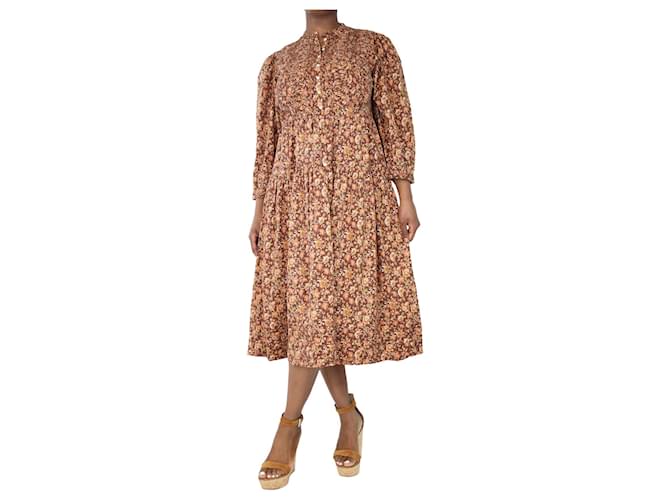 Autre Marque Brown floral printed midi dress - size XL Cotton  ref.1327817