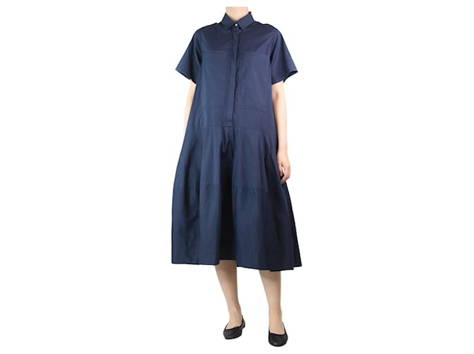 Autre Marque Navy blue short-sleeved midi shirt dress - size UK 8 Cotton  ref.1327827