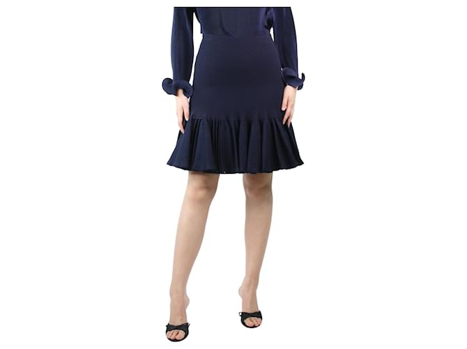 Alaïa Mini jupe côtelée bleu marine - taille UK 10 Laine  ref.1327833