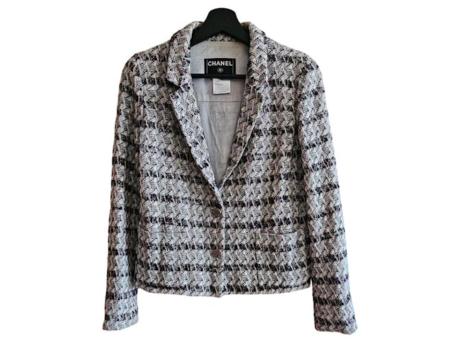 Chanel tweed jacket Grey Dark brown  ref.1327859