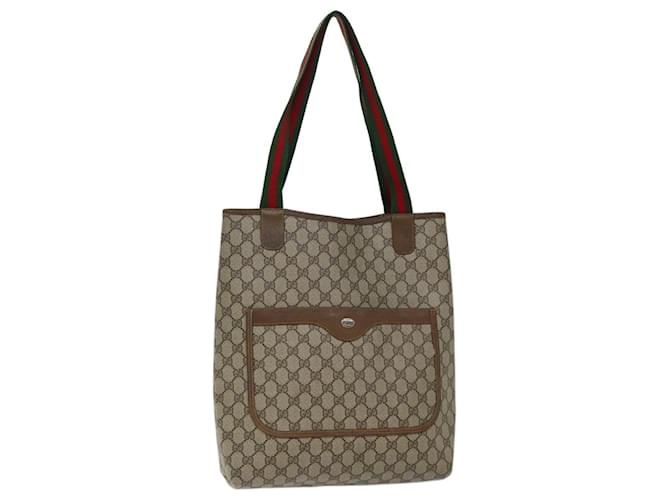 GUCCI GG Canvas Web Sherry Line Tote Bag PVC Beige Green Red Auth 69398  ref.1327913