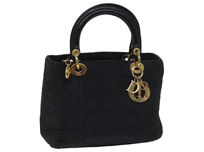 Christian Dior Lady Dior Canage Hand Bag Nylon Black Auth yk11523  ref.1327932