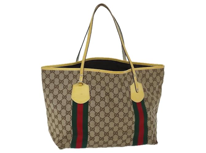 GUCCI GG Canvas Web Sherry Line Tote Bag Beige Red Green 211970 Auth yk11427  ref.1327963