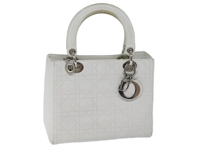 Christian Dior Lady Dior Canage Hand Bag Leather White Auth yk11531  ref.1328006