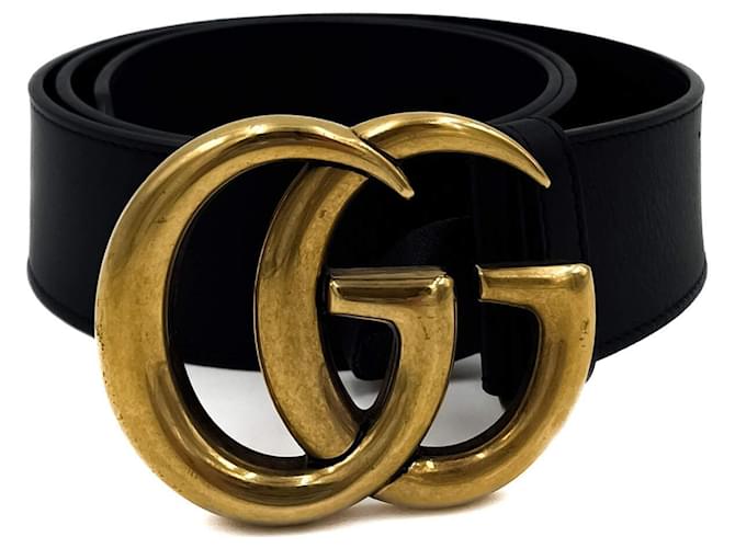 Gucci Cinturón ancho de piel GG Marmont 90/36 De color negro Cuero  ref.1328034