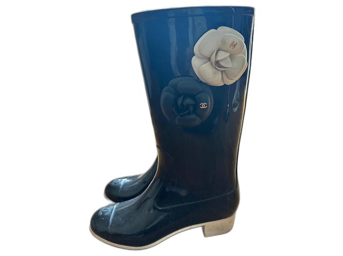 Chanel Black Rubber Rain Boots
