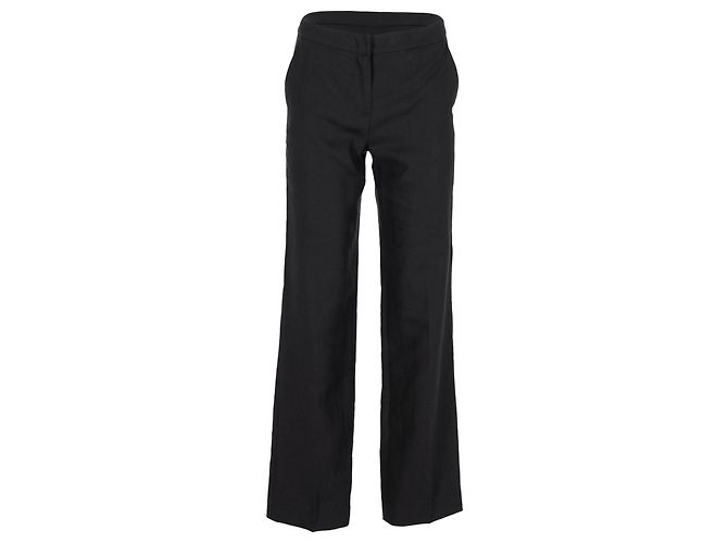 Max Mara Diese Hose zeichnet sich durch eine schmeichelhafte Silhouette mit weitem Bein und einen frischen Leinenstoff aus, der Raffinesse und Eleganz ausstrahlt Schwarz