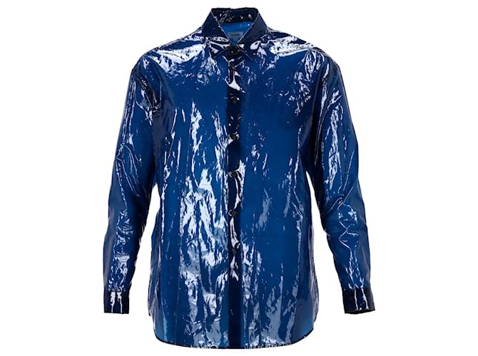Jil Sander Plastic Coating Pista Shirt in Blue Polyester  ref.1328058