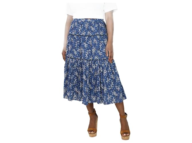 Ulla Johnson Blue floral tiered midi skirt - size UK 14 Cotton  ref.1328064