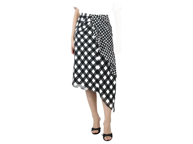 Self portrait self-portrait Black checkered asymmetric midi skirt - size UK 8 Polyester  ref.1328082