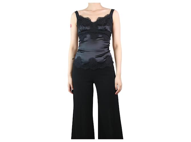 Dolce & Gabbana Haut noir sans manches avec détails en dentelle - taille UK 8 Soie  ref.1328085