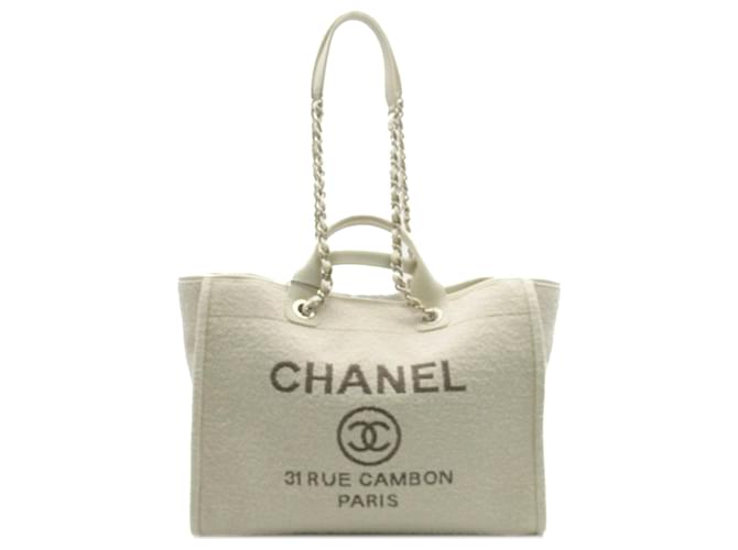 Borsa Chanel Deauville grande in feltro di lana bianca Bianco Crudo Panno  ref.1328129