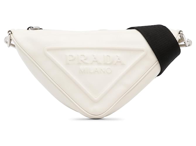 Prada White Grace Lux Triangle Crossbody Bag Leather Pony-style calfskin  ref.1328130