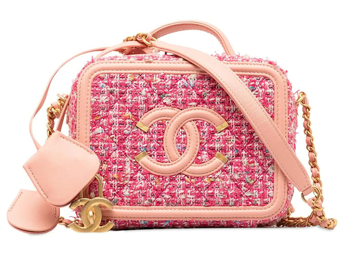 Chanel Pink Small Tweed CC Filigree Vanity Case Cloth  ref.1328155
