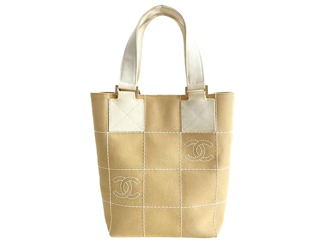 Chanel Brown CC Choco Bar Canvas Handbag Beige Cloth Cloth  ref.1328186