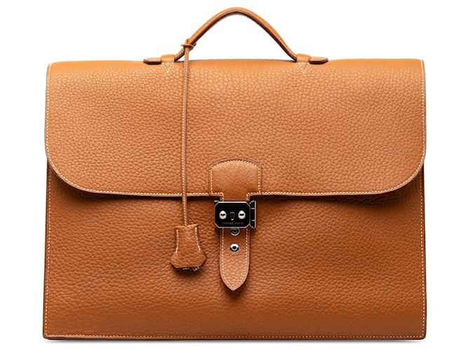 Hermès Brown Taurillon Clemence Sac a Depeches 38 Leather Pony-style calfskin  ref.1328192