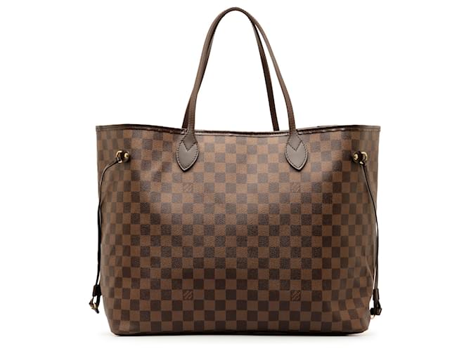 Louis Vuitton Brown Damier Ebene Neverfull GM Leather Cloth Pony-style calfskin  ref.1328206