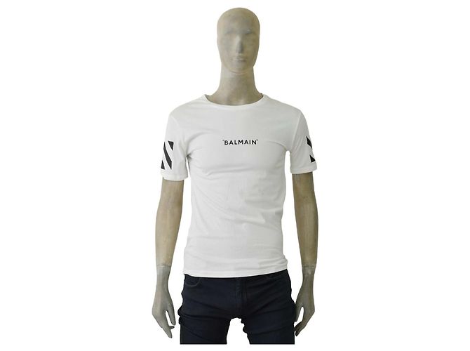 Balmain White Cotton T-shirt with Black Logo
