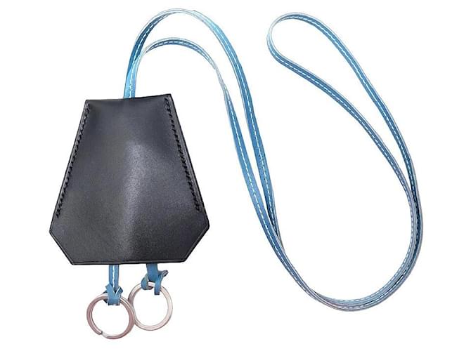 Hermès NEW HERMES LARGE LEATHER BELL KEY RING CHARM NECKLACE BAG JEWELRY Black  ref.1328240