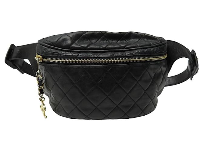 VINTAGE CHANEL BELT BAG IN BLACK QUILTED LEATHER BELT FANNY BAG