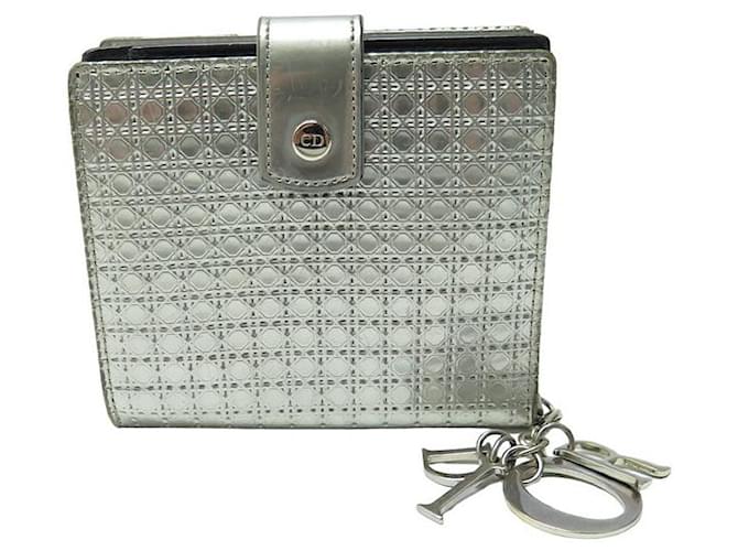 CHRISTIAN DIOR MICRO CANNAGE WALLET LEATHER SILVER WALLET Silvery  ref.1328267