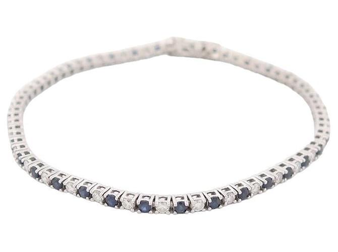 Autre Marque NINE DIAMOND AND SAPPHIRE RIVER BRACELET 2CT TENNIS MESH IN WHITE GOLD Silvery  ref.1328276