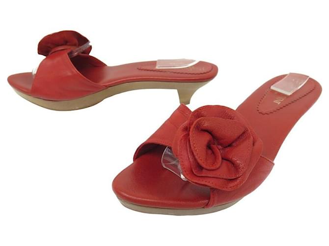 YVES SAINT LAURENT SHOES PINK MULES 37 RED LEATHER SANDALS SHOES  ref.1328284