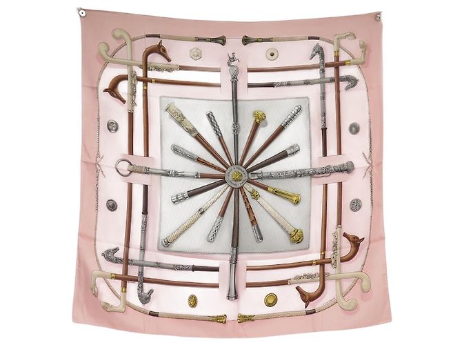 Hermès SCIARPA HERMES CANNES E POMMEAUX F. SCIARPA DE LA PERRIERE IN SETA ROSA