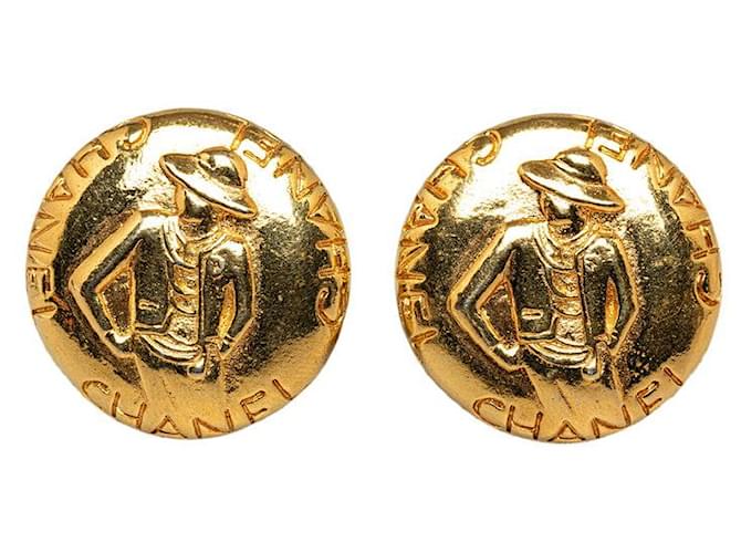 Chanel Mademoiselle Round Clip On Earrings Earrings Metal in Excellent condition  ref.1328304