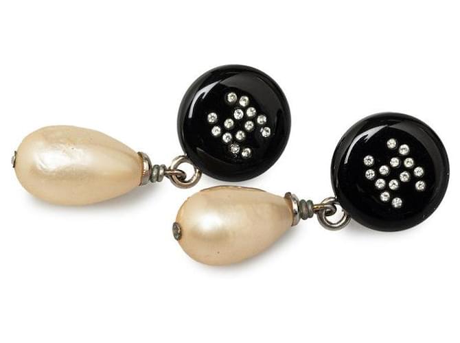 Chanel CC Rhinestone Pearl Drop Earrings Earrings Metal in Good condition  ref.1328306