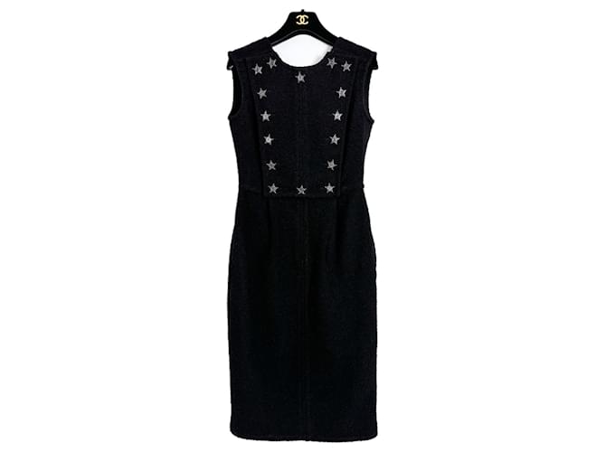 Chanel New Paris / Dallas CC Stars Black Tweed Dress  ref.1328315