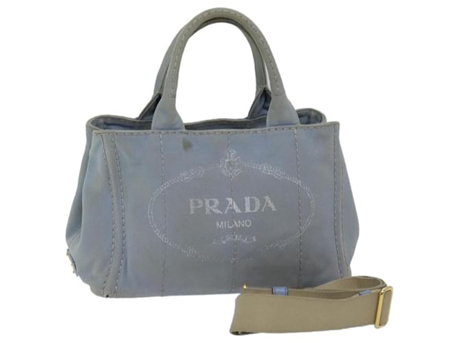 PRADA Canapa PM Hand Bag Canvas 2way Light Blue Auth 69721 Cloth  ref.1328352