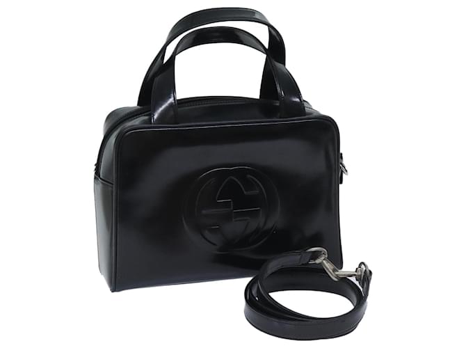 GUCCI Interlocking Hand Bag Patent leather 2way Black 000 1274 0505 Auth bs13236  ref.1328375