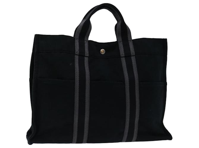 Hermès HERMES Fourre Tout MM Hand Bag Canvas Gray Black Auth bs13062 Grey Cloth  ref.1328386