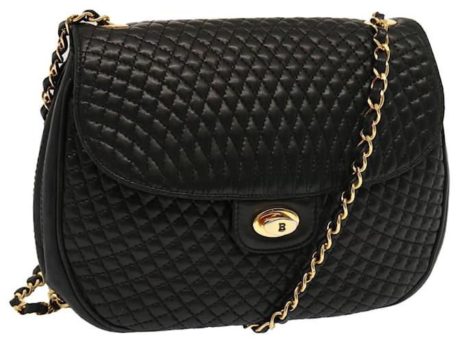 BALLY Quilted Chain Shoulder Bag Leather Black Auth mr008  ref.1328408