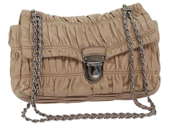 PRADA Chain Shoulder Bag Leather Beige Auth bs13272  ref.1328415