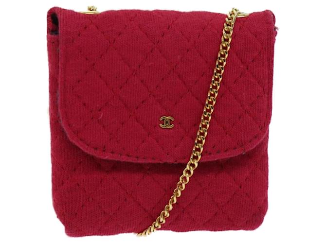 CHANEL Matelasse Chain Pouch cotton Red CC Auth bs13334  ref.1328420