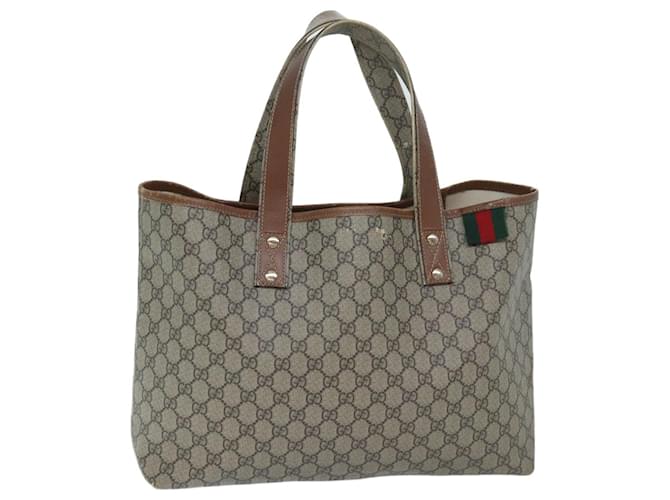 GUCCI GG Supreme Web Sherry Line Tote Bag PVC Beige Red Green 211134 Auth ep3911  ref.1328469