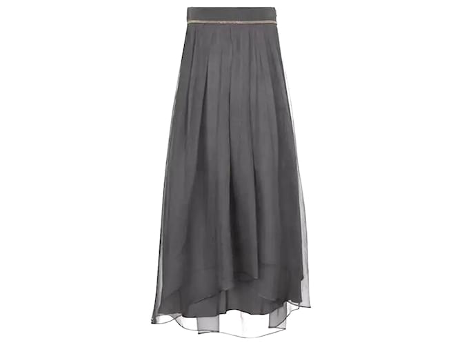 Brunello Cucinelli organza maxi skirt Grey Silk  ref.1328488