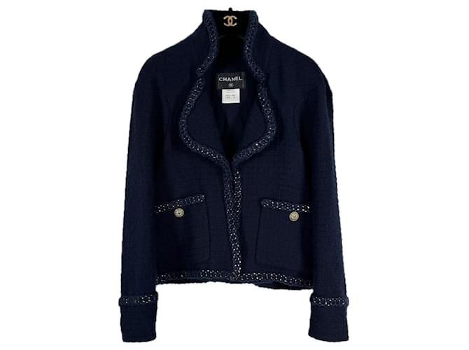 Chanel New Paris / Salzburg Chain Trim Tweed Jacket Navy blue  ref.1328489