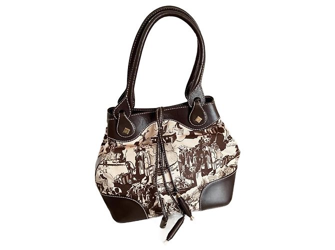 Bolsa Lancel bege e marrom escuro de couro e lona Castanho escuro