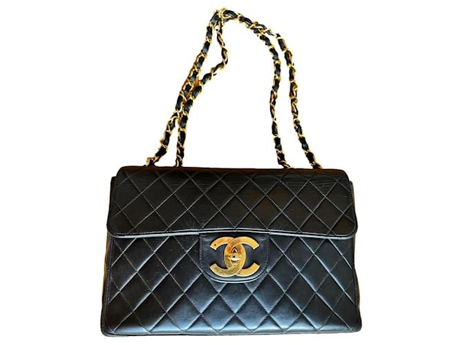 Vintage Chanel 'Jumbo' Timeless Classic Flap Black Leather  ref.1328538