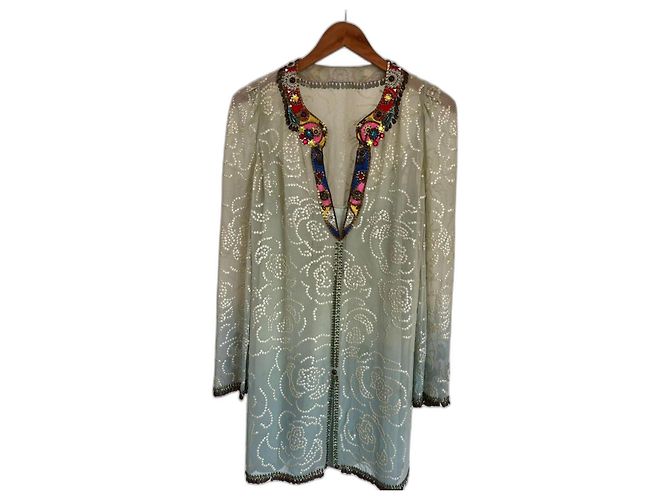 Abito in seta Jenny Packham blu verde