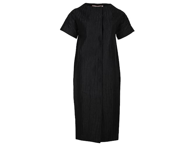 Giambattista Valli Crinkled Short Sleeve Dress in Black Linen  ref.1328556