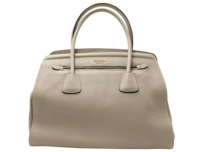 Prada Frama Vitello Daino Top Handle Bag in Light Grey Leather  ref.1328561