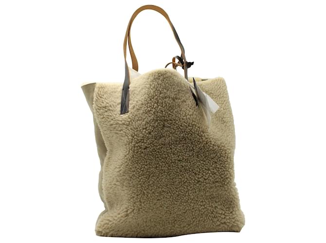 Marni Shearling-Panelled Tote Bag in Beige Suede  ref.1328564