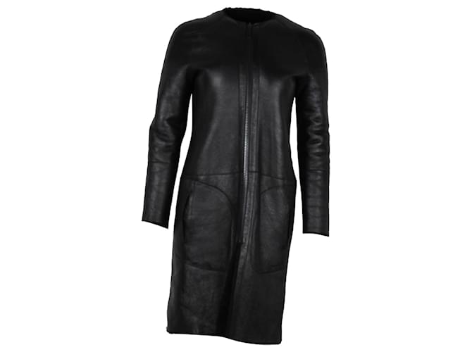 Céline Celine Collarless Coat in Black Lambskin Leather  ref.1328574