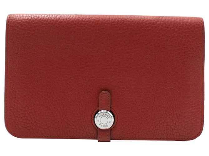 Hermès Dogon Duo Wallet in Red Calfskin Leather Pony-style calfskin  ref.1328581