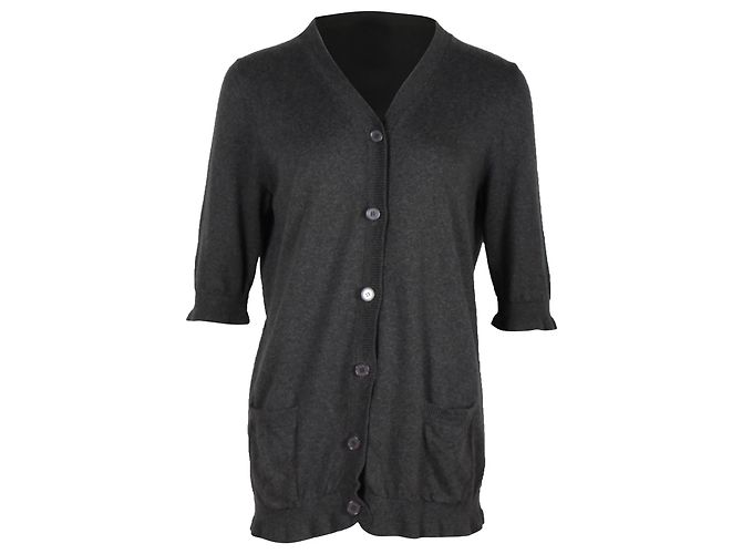 Marni x Joyce Ruffled Cardigan aus grauer Baumwolle